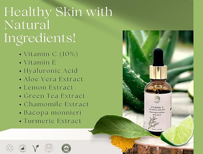 Vitamin C Face Serum - Brightening, Hydrating, Glowing Skin with Hyaluronic Acid, Turmeric, Vitamin E, Green Tea Extract, Anti Aging Facial Serum for Fine Lines & Wrinkles – 1 Fl Oz